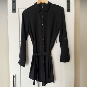 Black Collared Button-Up Shirt Dress